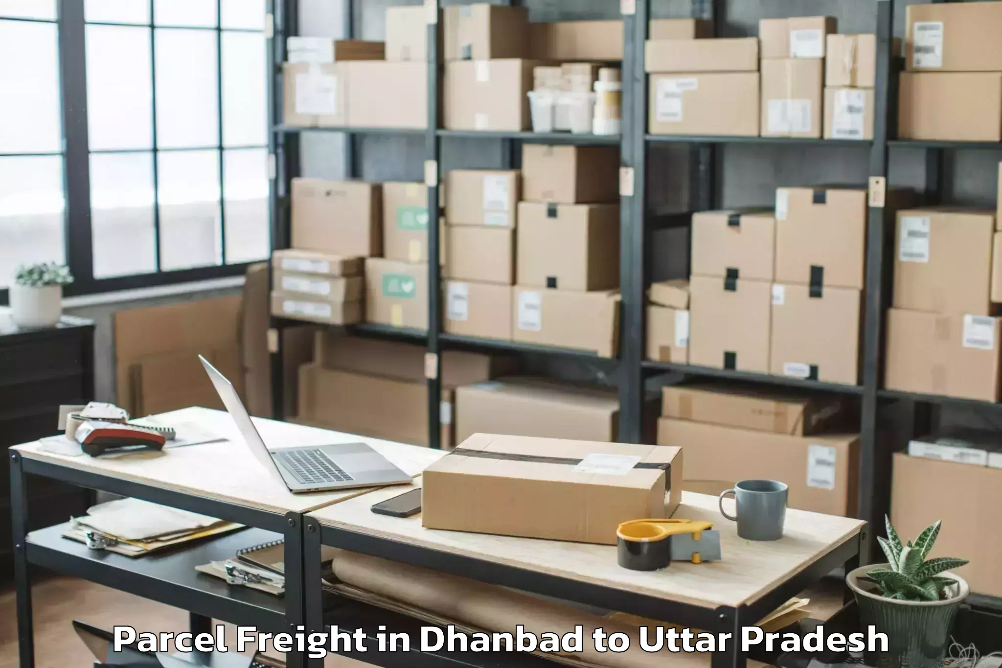 Easy Dhanbad to Nighasan Parcel Freight Booking